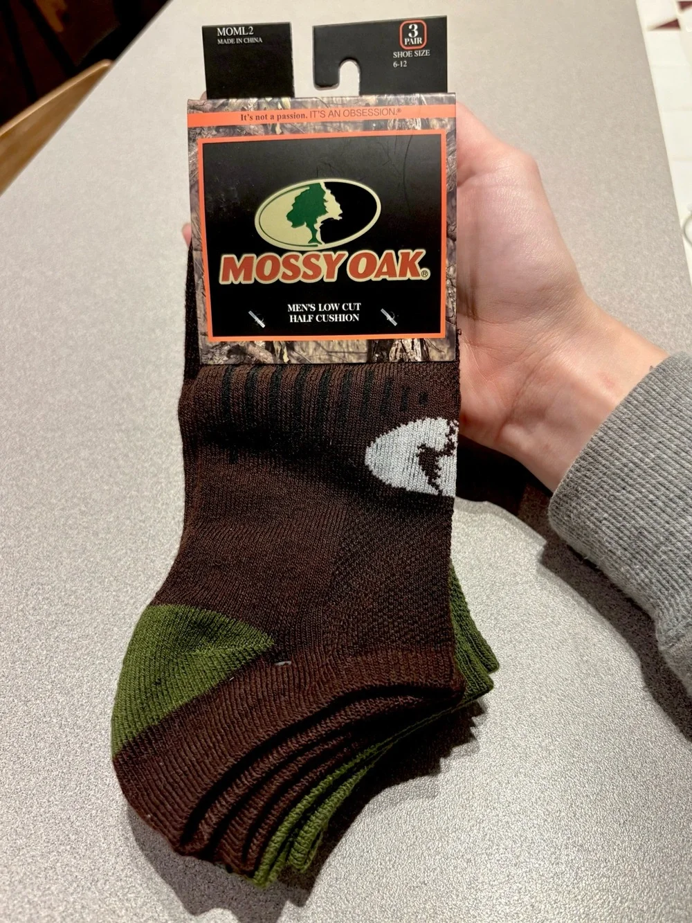 Mossy Oak Men's Low Cut Half Cushion Socks 2 Sets of 3 Socks — 6 PAIRS TOTAL